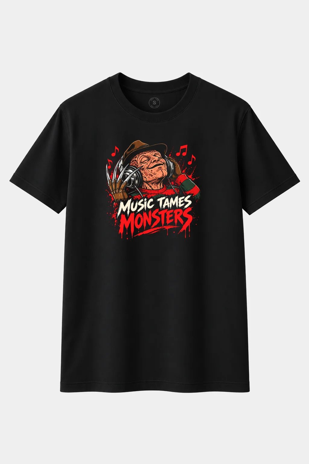 Camiseta Monstruo de Pesadilla con Auriculares “Music Tames Monsters” – Terror Retro - imagen 1