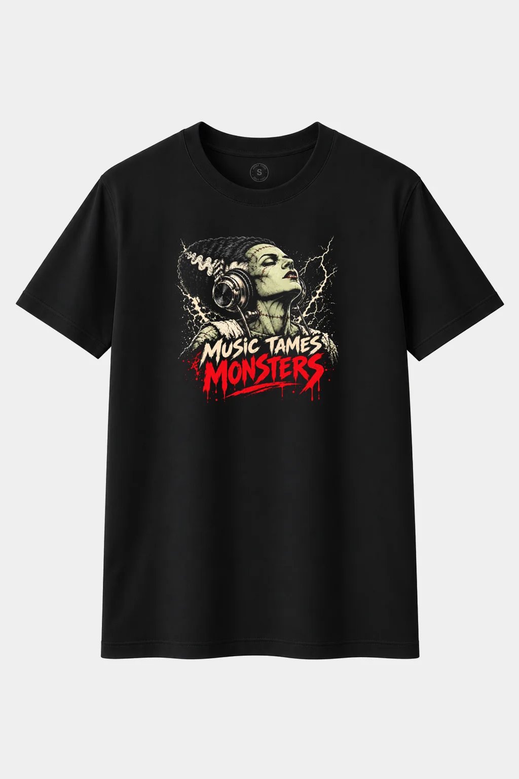 Camiseta Novia de Frankenstein “Music Tames Monsters” – Terror y Música - imagen 1