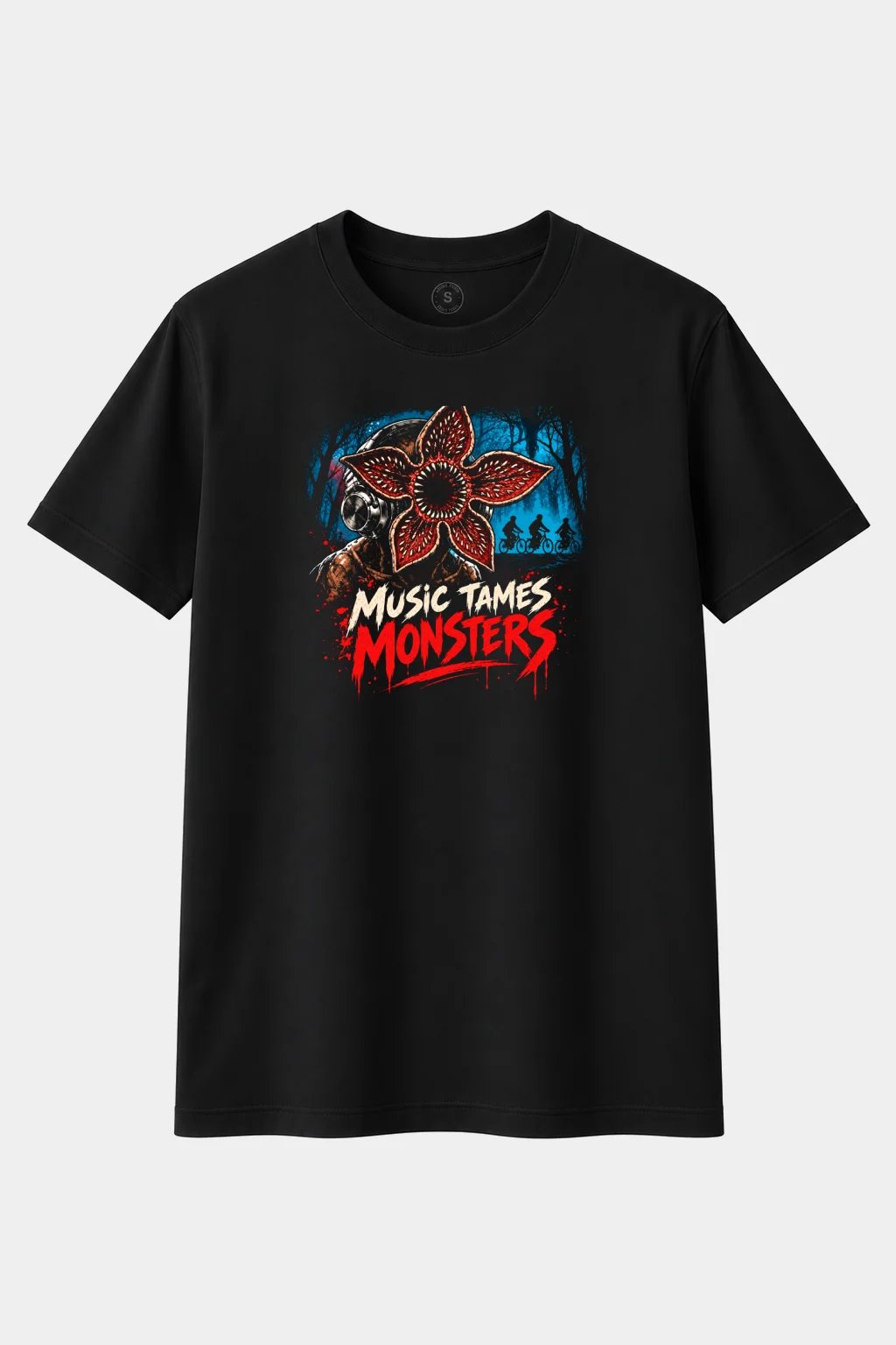 Camiseta Monstruo Demogorgon con Auriculares “Music Tames Monsters” – Terror Friki - imagen 1