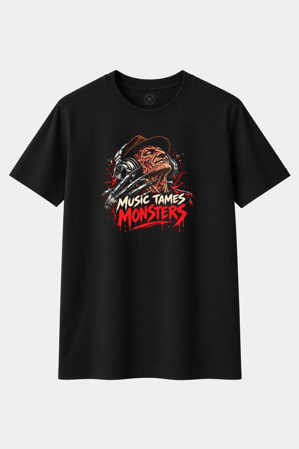 Camiseta Monstruo de Pesadilla con Auriculares “Music Tames Monsters” – Terror Retro - imagen 1