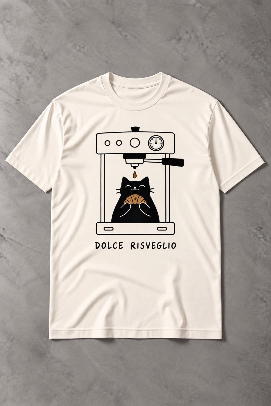 Camiseta de Gato Dolce Risveglio – Café, Croissant y Buen Humor - imagen 1